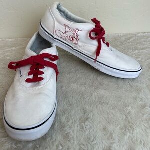 Vans Tom And Jerry Shoes Mens Size 11 White Red Canvas Skate Low Top Sneaker